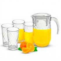 Jogo de Jarra de Vidro 1,3L com 4 Copos Kit Elegante para Água, Suco e Mesa Posta Jogo de Jarra de Vidro 1,3L com 4 Copos Kit Elegante para Água, Suco e Mesa Posta