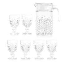 Jogo de Jarra e 6 Mini Taças de Vidro Abacaxi Trabalhado Diamond Lohan