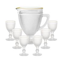Jogo de Jarra e 6 taças Imperial Style Borda Dourada