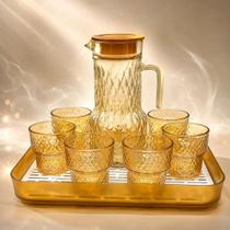 Jogo De Jarra Vidro 1,4l C/ 6 Copos 240ml E Bandeja 8 Peças Âmbar Jogo De Jarra Vidro 1,4l C/ 6 Copos 240ml E Bandeja 8 Peças Âmbar