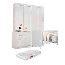 Jogo de Jogo de Quarto Infantil Old Clean MDF Roupeiro + Cômoda + Berço Mini Cama c/ Colchão - Bela Móveis Jogo de Jogo de Quarto Infantil Old Clean MDF Roupeiro + Cômoda + Berço Mini Cama c/ Colchão - Bela Móveis