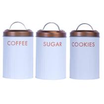 Jogo de Lata Decorativa em Ferro 3 Pç Branco c/ Dourado - Em Casa Tem Utilidades