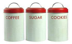 Jogo De Lata Decorativa Em Ferro 3 Peças Branco Com Vermelho