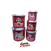 Jogo de latas / mantimentos Com adesivos Minnie Alumínio 5pçs