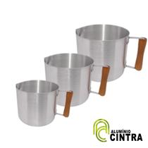 Jogo de leiteira canecão alumínio cabo madeira 3 peças fervedor bule