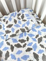 Jogo de Lençol 02 Peças Para Mini Berço - Nuvem Azul Jogo de Lençol 02 Peças Para Mini Berço - Nuvem Azul