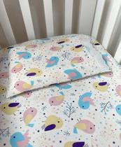 Jogo de Lençol 02 Peças Para Mini Berço - Passarinho Rosa