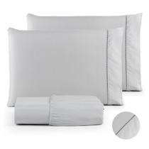 Jogo de Lençol 03 Peças 400 Fios Cama Solteiro Casal Queen King Micropercal Ponto Palito Conforto