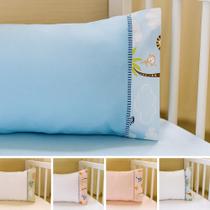 Jogo de Lençol 2 Pçs Simples com Elástico Berço Americano Safari Malha com Ponto Palito e Barrado