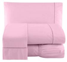 Jogo de Lençol 200 Fios Percal Ponto Palito Cama Casal 4pçs Rosa Jogo de Lençol 200 Fios Percal Ponto Palito Cama Casal 4pçs Rosa