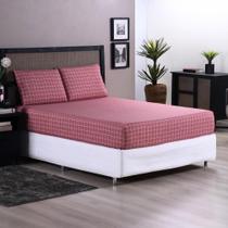 Jogo de Lençol 3 Pçs Casal Queen Grid Percal 200 Fios com Elástico