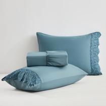 Jogo de Lençol 3 Pçs King 300 Fios percal Bordado Azul Jogo de Lençol 3 Pçs King 300 Fios percal Bordado Azul