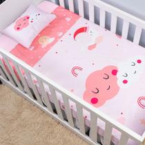 Jogo de Lençol 3 Peças Bebê Berço Americano Nacional Infantil Fronha Elástico Menino Menina