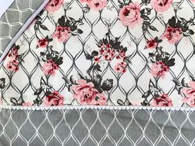 Jogo de Lençol 3 Peças Berço Americano Floral Rosa Cinza