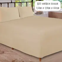 Jogo de Lençol 3 Peças Box Conjugado Unibox Queen Nude Arrumadinho Enxovais