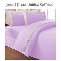 Jogo de Lençol 3 Peças Box Conjugado Unibox Solteiro Bordado Inglês Lilás Arrumadinho Enxovais