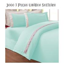 Jogo de Lençol 3 Peças Box Conjugado Unibox Solteiro Bordado Inglês Verde Arrumadinho Enxovais