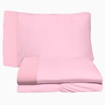 Jogo de Lençol 3 Peças Cama Júnior Malha 100% Algodão Quadrados 05 Rosa Arrumadinho