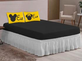jogo de lençol 3 peças casal queen preto fronha amarela estampada
