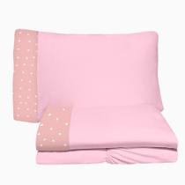 Jogo de Lençol 3 Peças Junior 78cm x 1,62m Corações Brilha Malha Rosa 100% Algodão Arrumadinho Enxovais