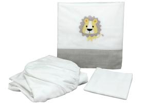 Jogo de Lençol 3 Peças Mini Berço Bordado Leão Jogo de Lençol 3 Peças Mini Berço Bordado Leão
