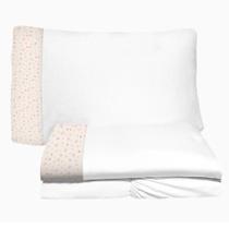 Jogo de Lençol 3 Peças Mini Cama Pink Stars Branco 100% Algodão Arrumadinho Enxovais