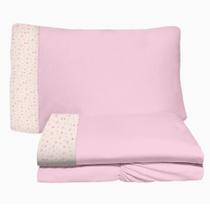 Jogo de Lençol 3 Peças Mini Cama Pink Stars Rosa 100% Algodão Arrumadinho Enxovais