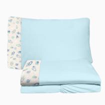 Jogo de Lençol 3 Peças Solteiro 88cm Foguete Azul Brilha Malha Azul 100% Algodão Arrumadinho Enxovais