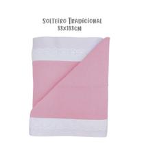 Jogo de Lençol 3 Peças Solteiro 88cm Malha Bordado Inglês Rosa Arrumadinho Enxovais