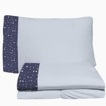 Jogo de Lençol 3 Peças Solteiro Viúva 1,20 Blue Stars Brilha Malha Cinza 100% Algodão Arrumadinho Enxovais