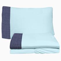 Jogo de Lençol 3 Peças Solteiro Viúva 1,20 Quadrados 07 Azul Arrumadinho Enxovais