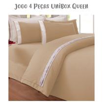 Jogo de Lençol 4 Peças Box Conjugado Unibox Queen Bordado Inglês Nude Arrumadinho Enxovais