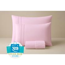 Jogo de Lençol 400 fios MicroPercall Ponto Palito Tamanho:Casal PadrãoCor:Rosa Bebê