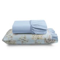 Jogo de Lençol Afrodite Solteiro 2 Peças Algodão 180 Fios Estampado Floral - Azul - 100% Algodão