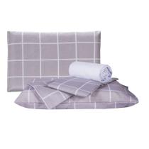Jogo de Lençol Algodão Cama Casal Queen 04 peças Estampa Grid Cinza