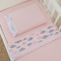 Jogo de Lençol Americano 3 peças Chuva de Amor Rosa com Rosa