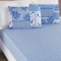 Jogo De Lençol Ayla Casal Queen 3 Peças Microfibra Estampada Floral - Azul Sereno Jogo De Lençol Ayla Casal Queen 3 Peças Microfibra Estampada Floral - Azul Sereno