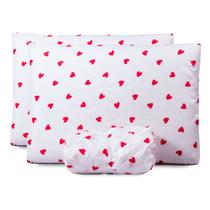 Jogo de Lençol Basic 180 Fios Casal Padrão 3 Pçs Coraçõezinhos