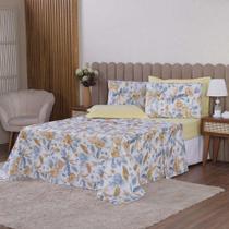 Jogo De Lençol Beatriz Casal 4 Peças Percal 180 Fios 100% Algodão Ponto Palito - Amarelo Concha