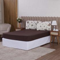 Jogo De Lençol Beatriz Queen 3 Peças Percal 180 Fios 100% Algodão Ponto Palito - Marrom Borboleta