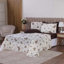 Jogo De Lençol Beatriz Queen 4 Peças Percal 180 Fios 100% Algodão Ponto Palito - Marrom Borboleta Jogo De Lençol Beatriz Queen 4 Peças Percal 180 Fios 100% Algodão Ponto Palito - Marrom Borboleta