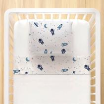 Jogo de Lençol Bebê Berço Americano 3 Peças Azul Astronauta