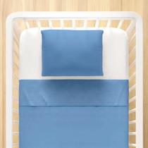 Jogo de Lençol Bebê Berço Americano 3 Peças Azul e Branco