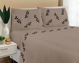 Jogo de Lençol Belissima Casal Queen 4 Peças Bordado Micropercal Avelã