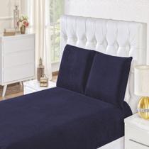 Jogo de lençol Biasoft manta flanel casal padrão 03 pçs marinho