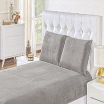 Jogo de lençol Biasoft manta flanel casal queen 03 pçs cinza
