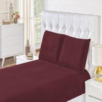 Jogo de lençol Biasoft manta flanel casal queen 03 pçs vinho