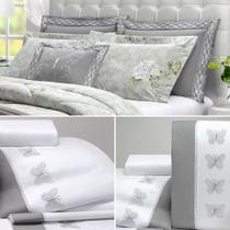 Jogo de lençol bordado cama casal queen super moderno e elegante papillons com 04 peças