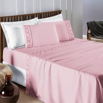 Jogo De Lençol Bordado Titanium King 4 Peças Barato - Rosa Jogo De Lençol Bordado Titanium King 4 Peças Barato - Rosa