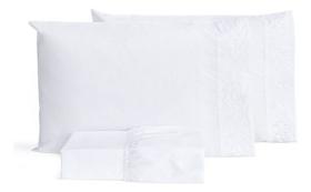 Jogo De Lençol Branco Casal Box Bordado Percal Puro Algodão